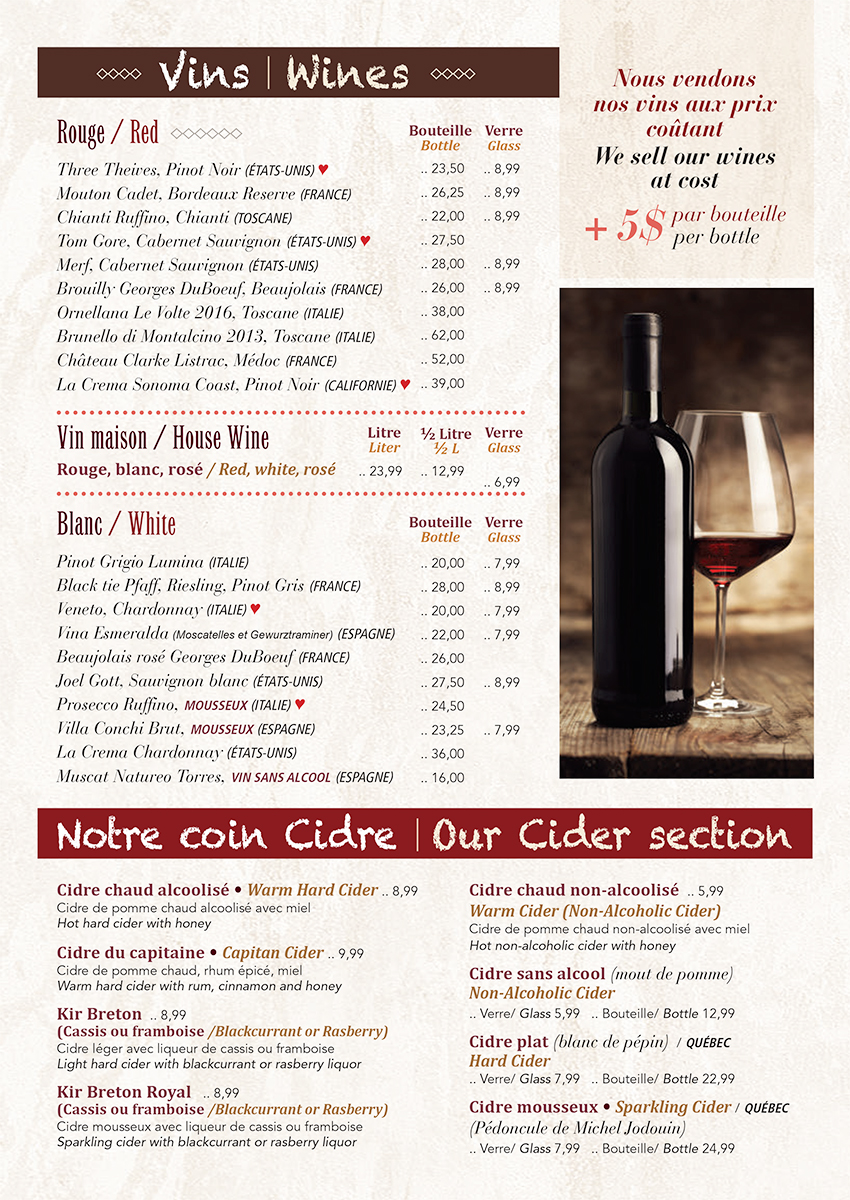Menu - Montreal | Chez Suzette
